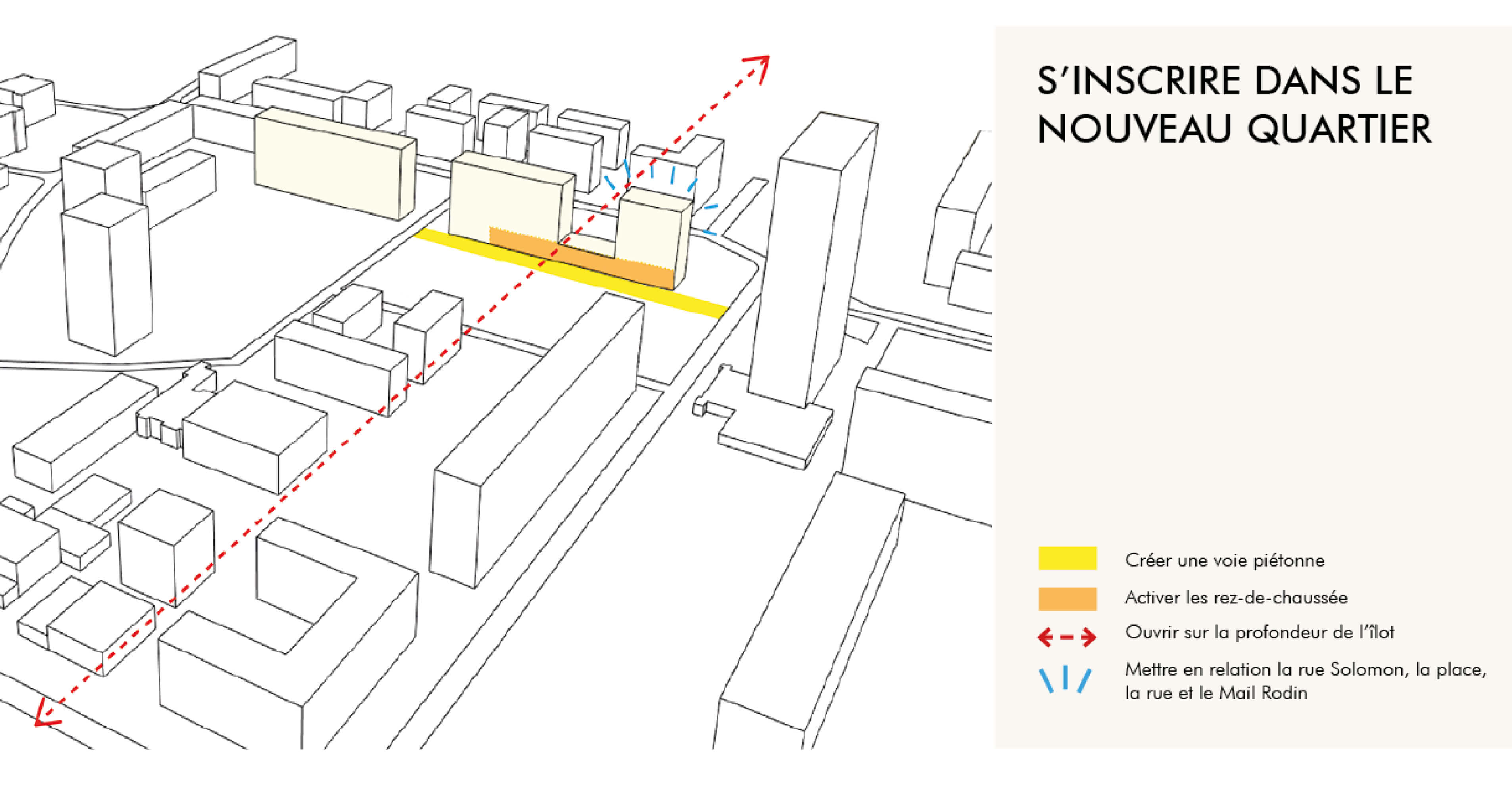 Plan 3D laissant voir la profondeur de la perspective créée par le projet de réhabilitation avec démolition partielle du quartier de Bois l'Abbé.