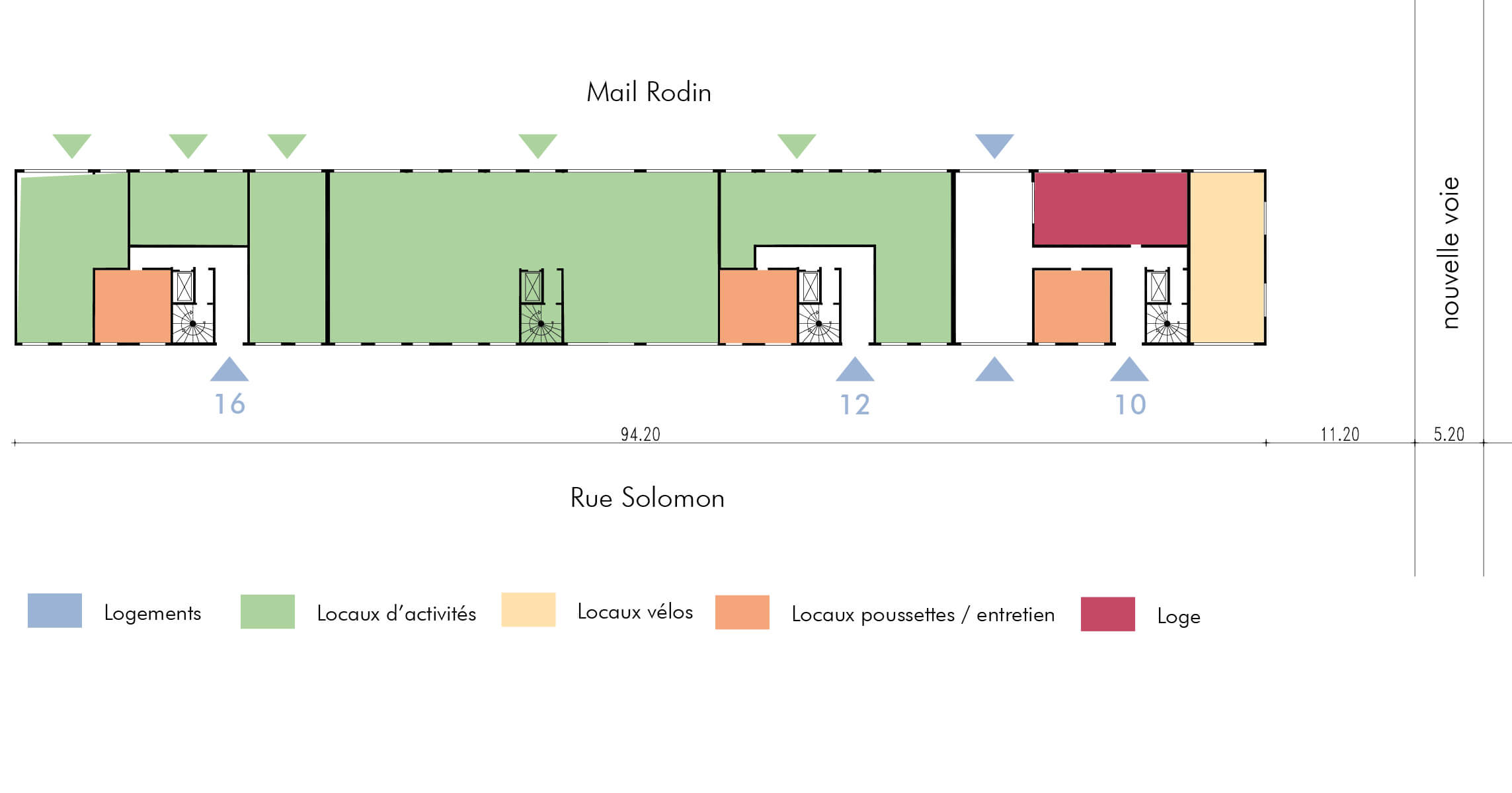 Plan détaillant l'aménagement des rez-de-chaussée dans le cadre du projet de réhabilitation avec démolition partielle du quartier de Bois l'Abbé.