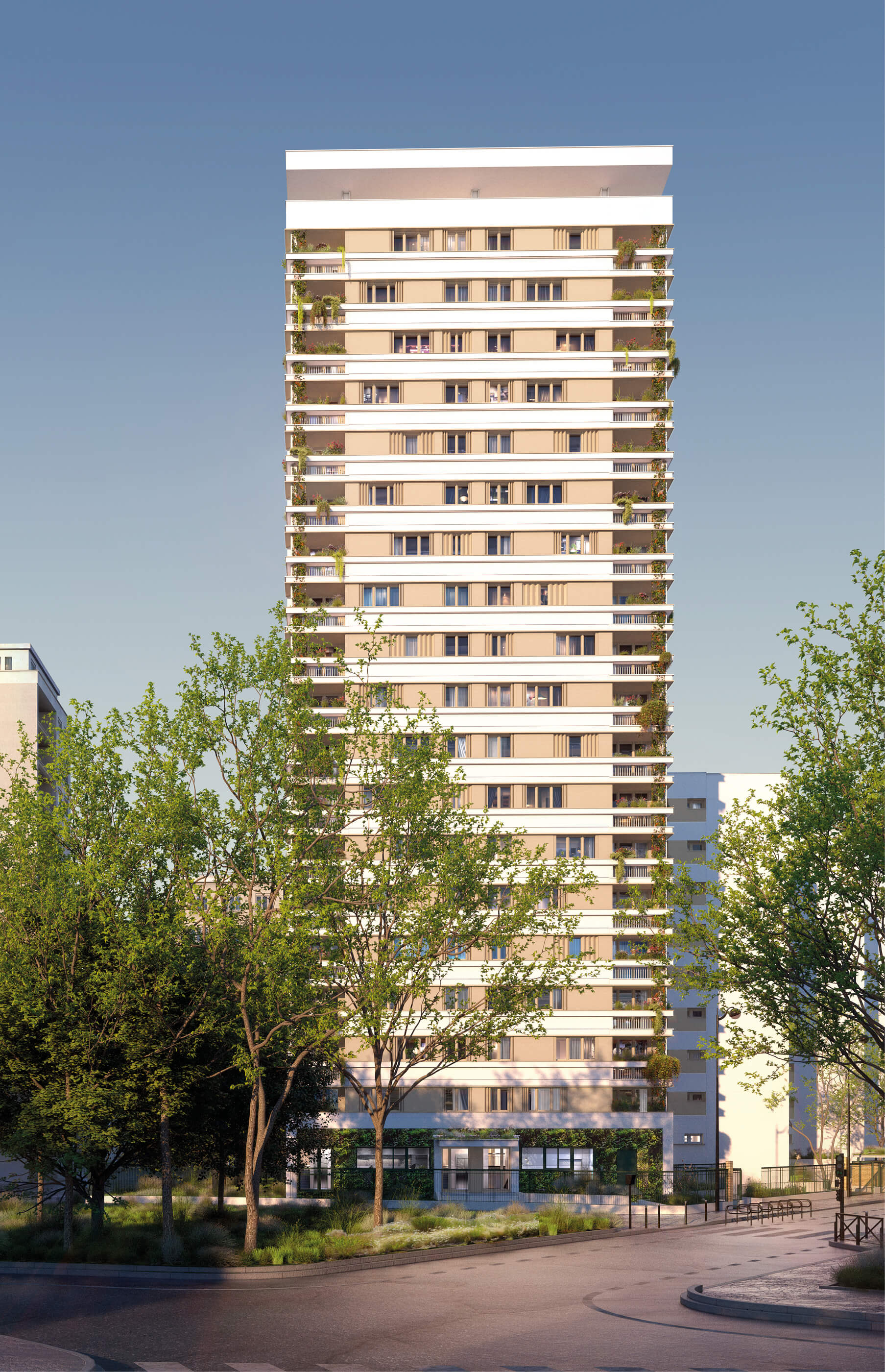 Image d’un logiciel de 3D montrant la façade de la tour après le projet de restructuration et rehabilitation plan climat rue Boucry