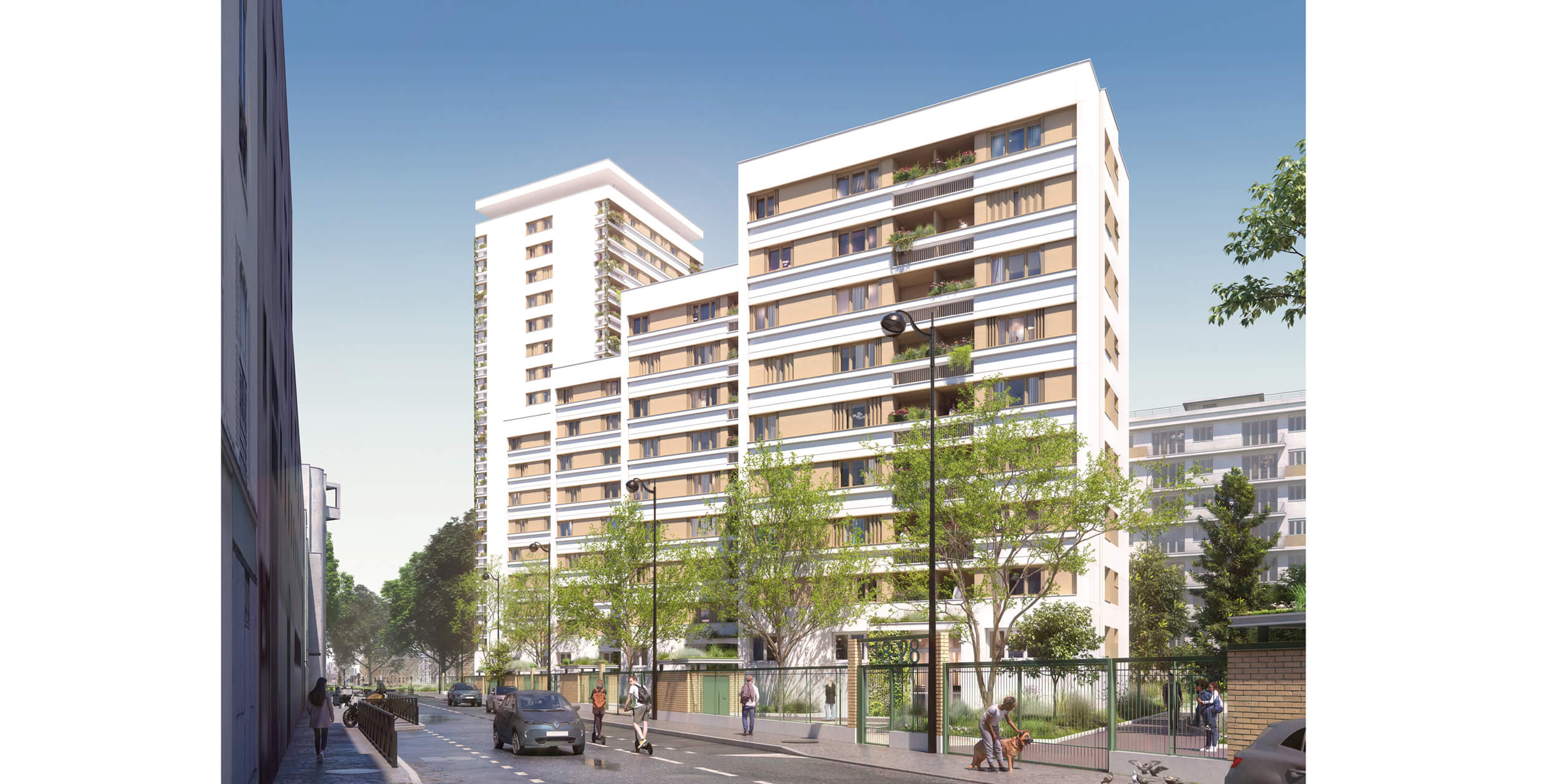 Image d’un logiciel de 3D montrant les façades d’immeubles après le projet de restructuration et rehabilitation plan climat rue Boucry