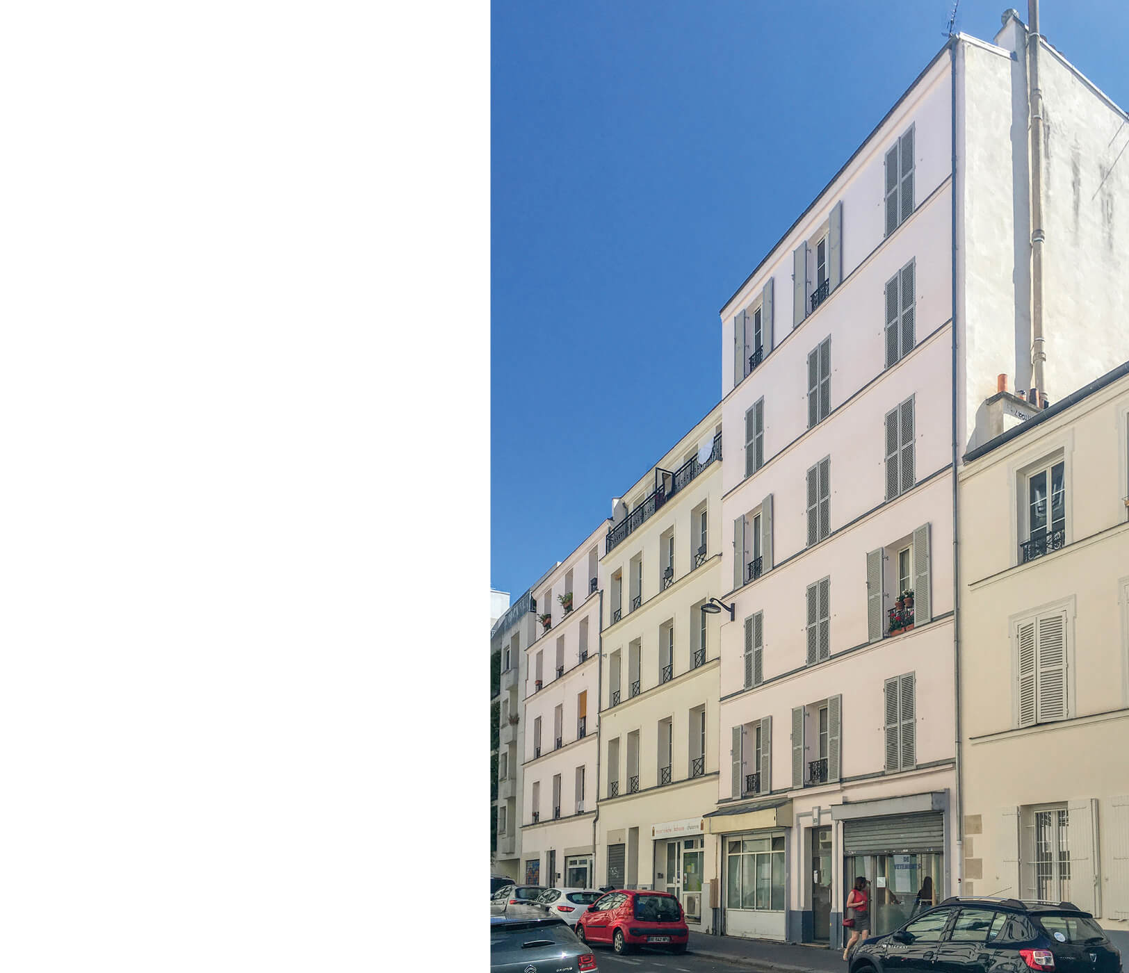 Photo les façades des 3 immeubles de la rue Émile Lepeu avant restructuration et réhabilitation plan climat