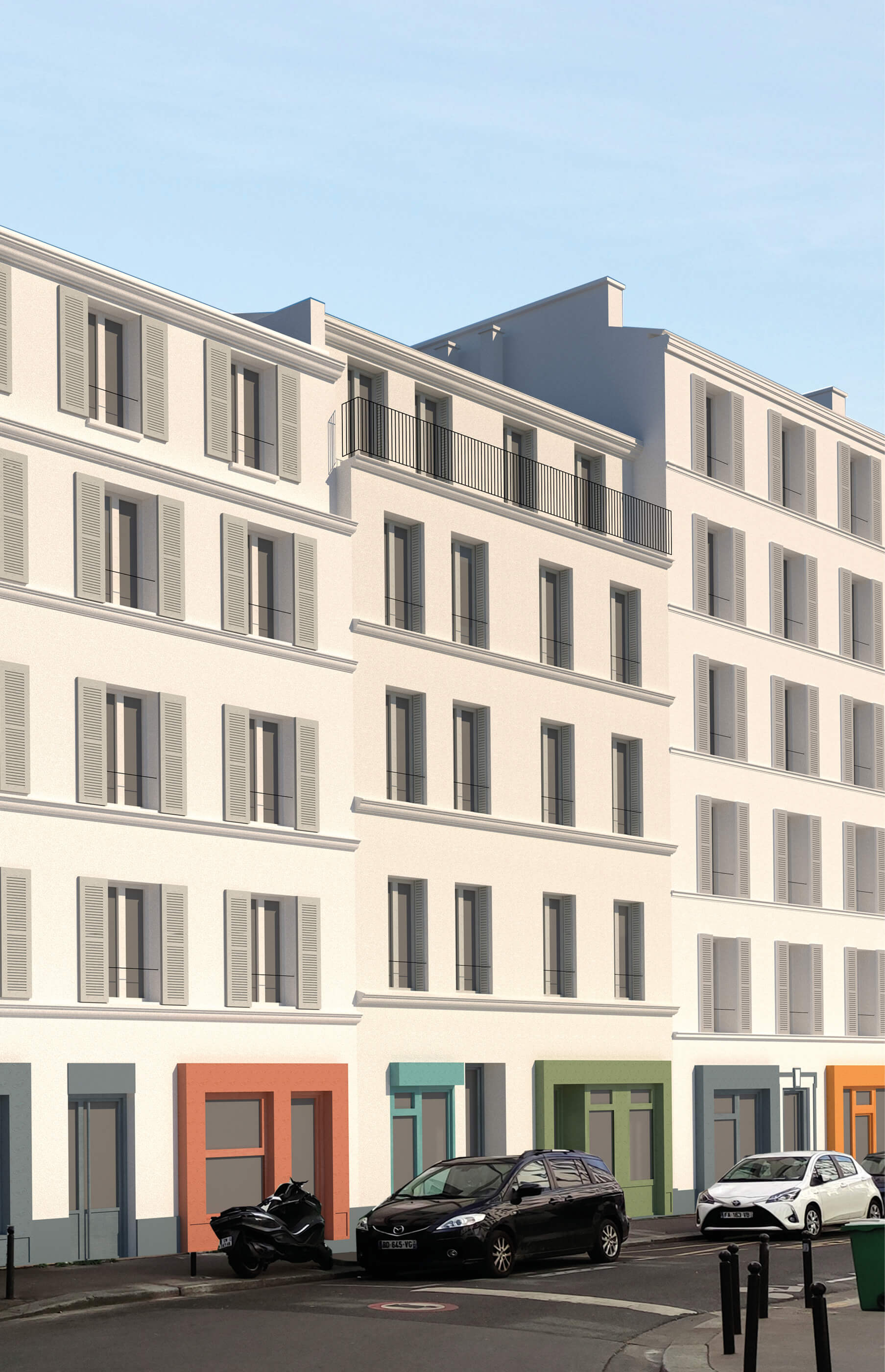Simulation 3D des façades des 3 immeubles rue Émile Lepeu prévues pour la restructuration et réhabilitation plan climat