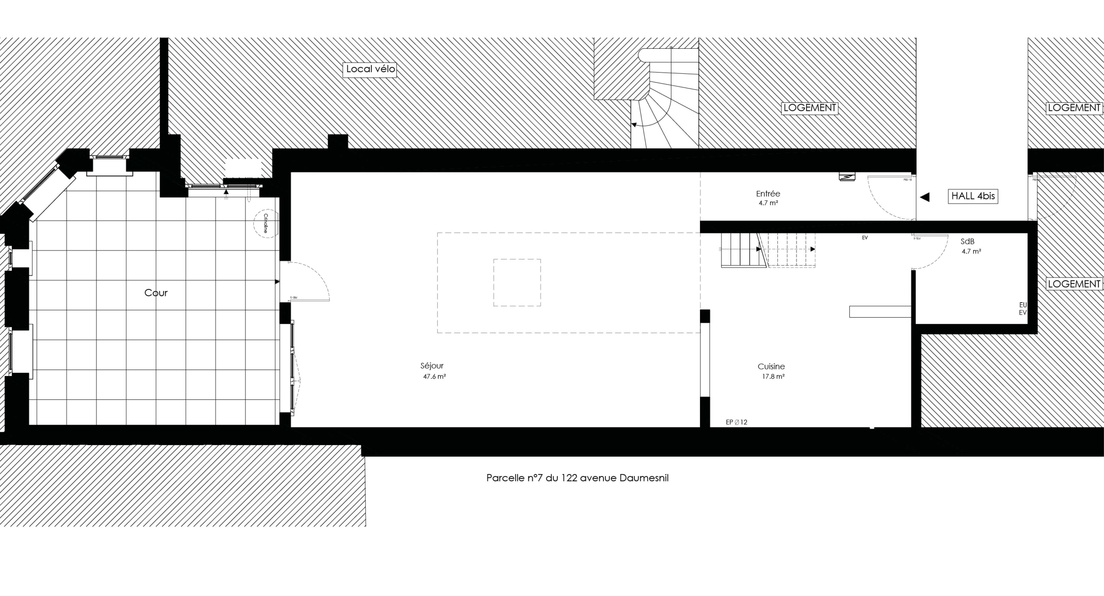 Plan de l’espace avant restructuration et reconversion en logement square Eugène Hatton.