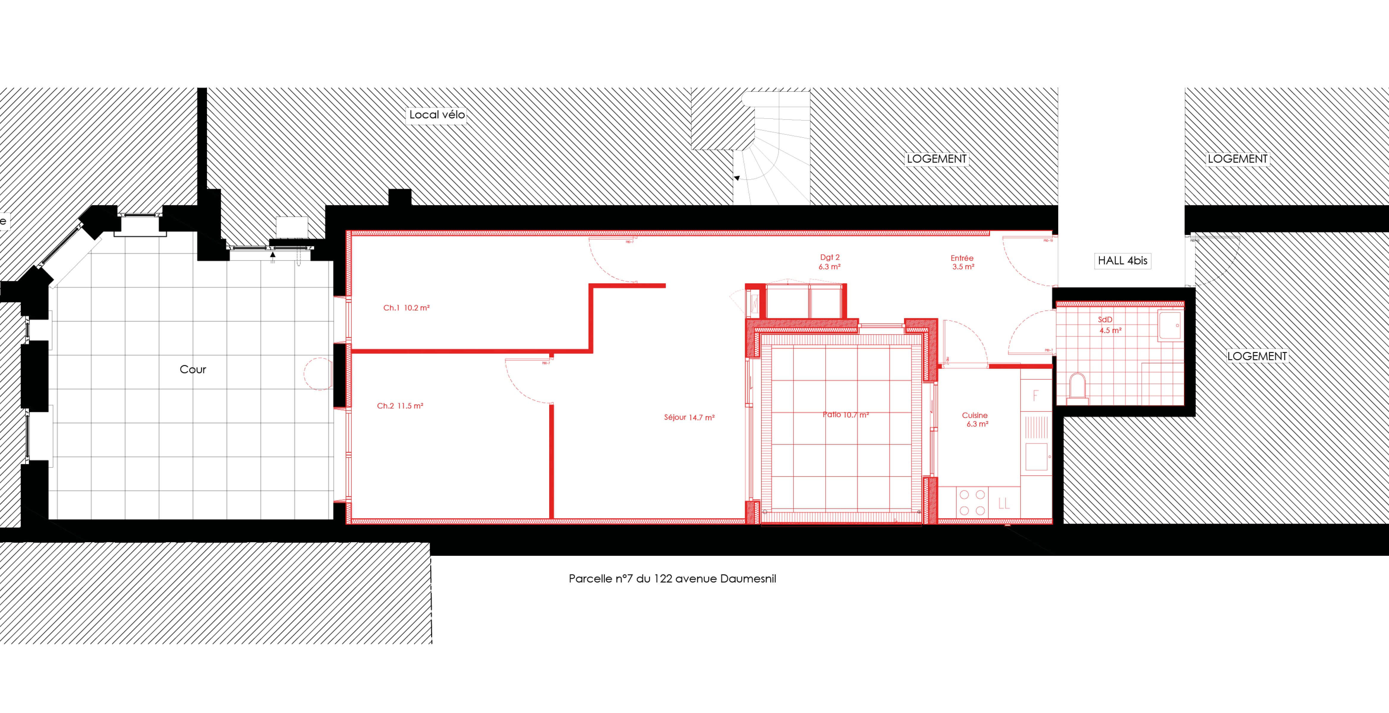 Plan des modifications du projet de restructuration et reconversion en logement square Eugène Hatton.